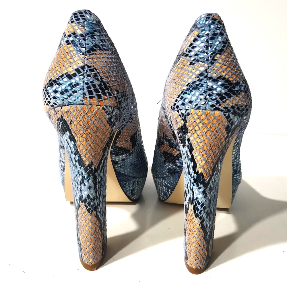 Gianni Bini Daniella Leather Snakeskin Platform Open Toe High Heel Size 8 EUC!! - Picture 8 of 16